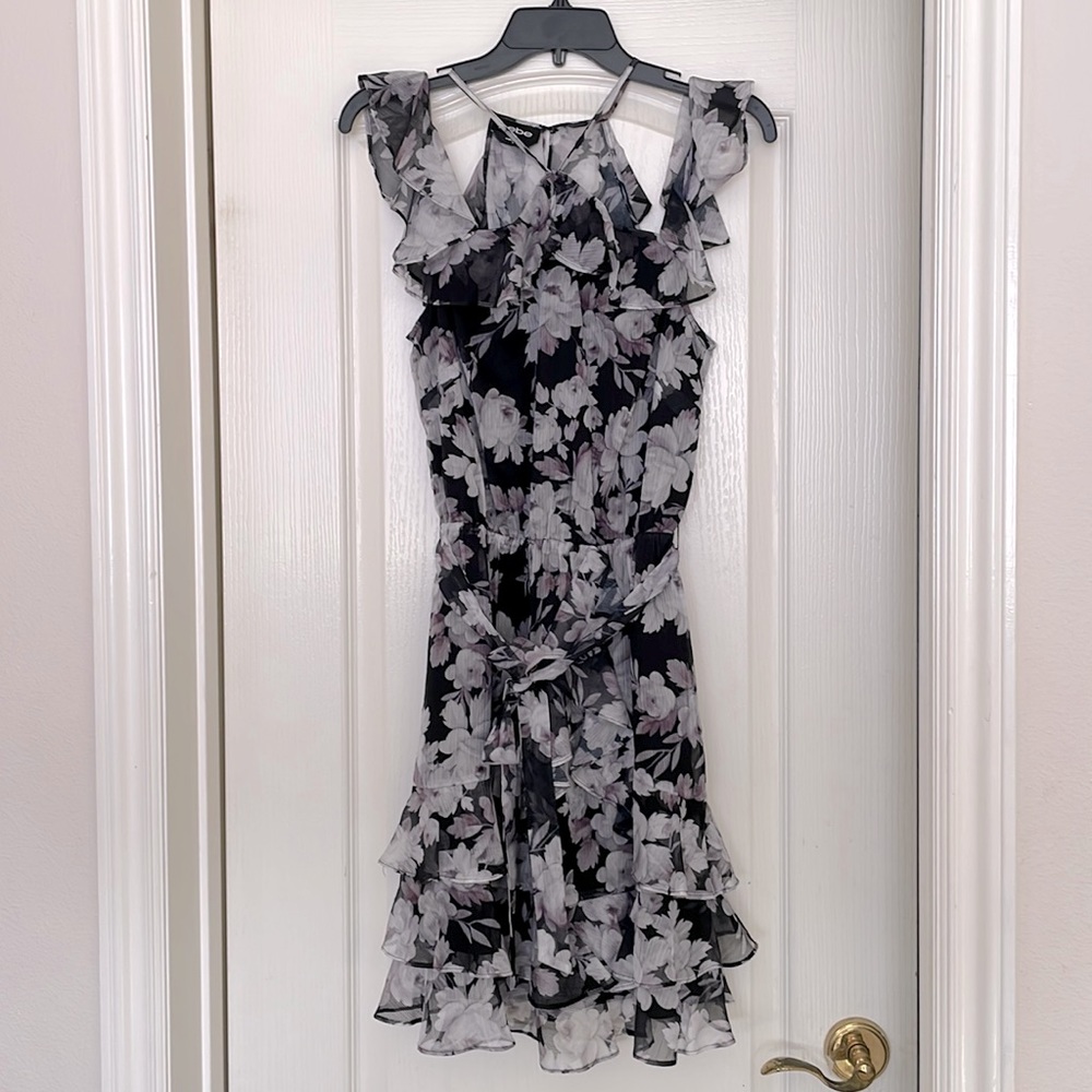 Bebe Floral Off Shoulder Ruffle Dress